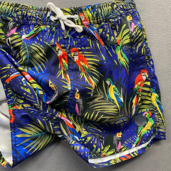 Native Youth Swim Trunks Shorts Mens 32 Blue Tropical Macaw Parrot Bird Pockets - Picture 4 of 14
